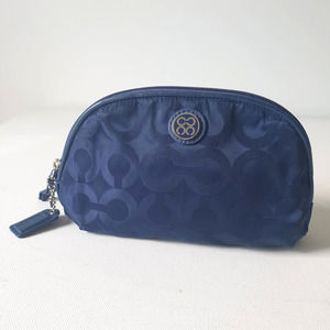 Coach Blue Make Up Bag Small Fabric Silver Hardware Zipper Slip Pockets Wallet